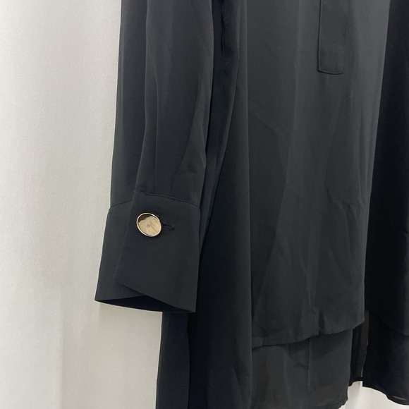 Eloquii Size 18 Black Tunic Top High Low Blouse Semi Sheer Gold Buttons Basic XL - Picture 3 of 8